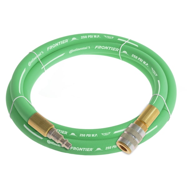 1/2" x 3' Green EPDM Air Hose, 250 PSI, 1/2" Ind. Interchange M+F QC